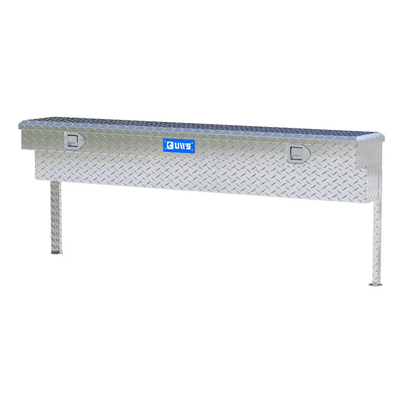 UWS 72" Truck Side Tool Box in Bright Aluminum, front three-quarter from the opposite side