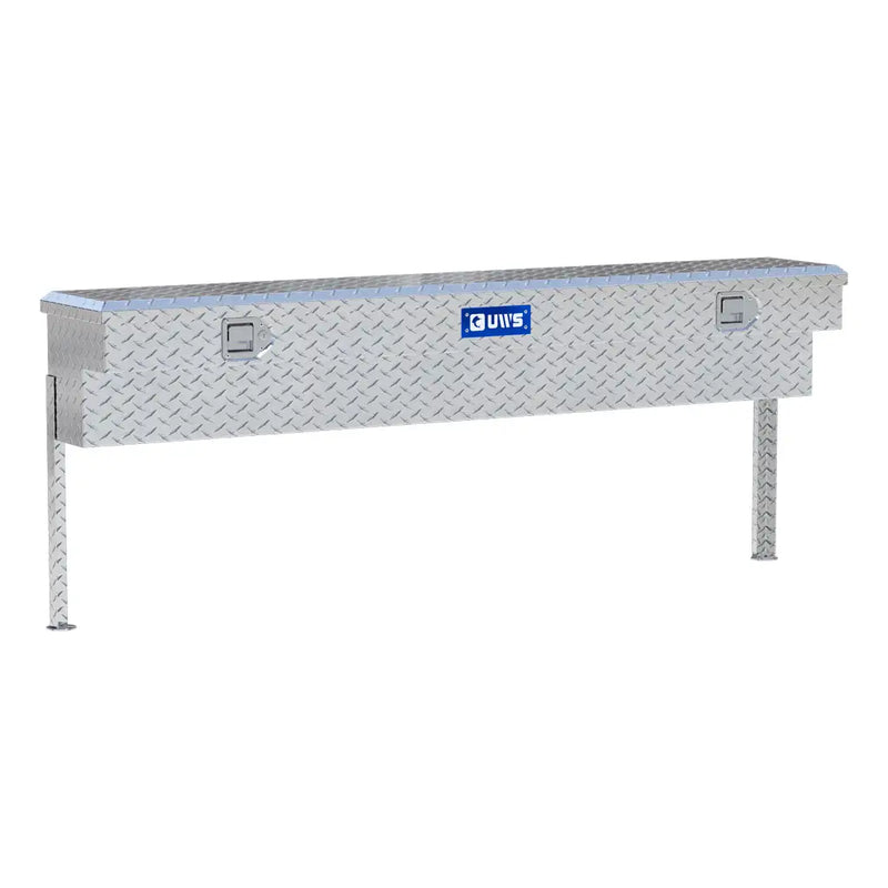 UWS 72" Truck Side Tool Box in Bright Aluminum, rear three-quarter view