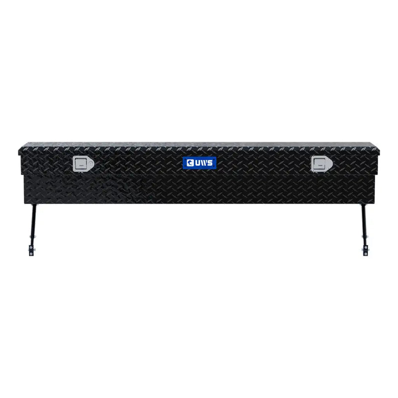 UWS 72" Truck Side Tool Box in Gloss Black, straight-on front elevation, fitted with the black space-saving legs