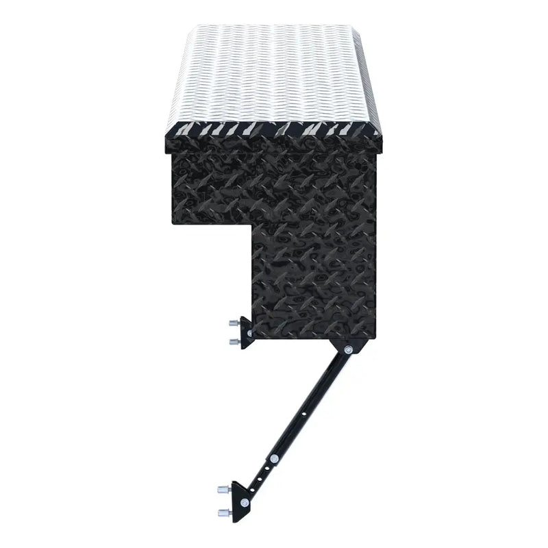 UWS 72" Truck Side Tool Box in Gloss Black, top-down three-quarter view of the closed lid, fitted with the black space-saving legs