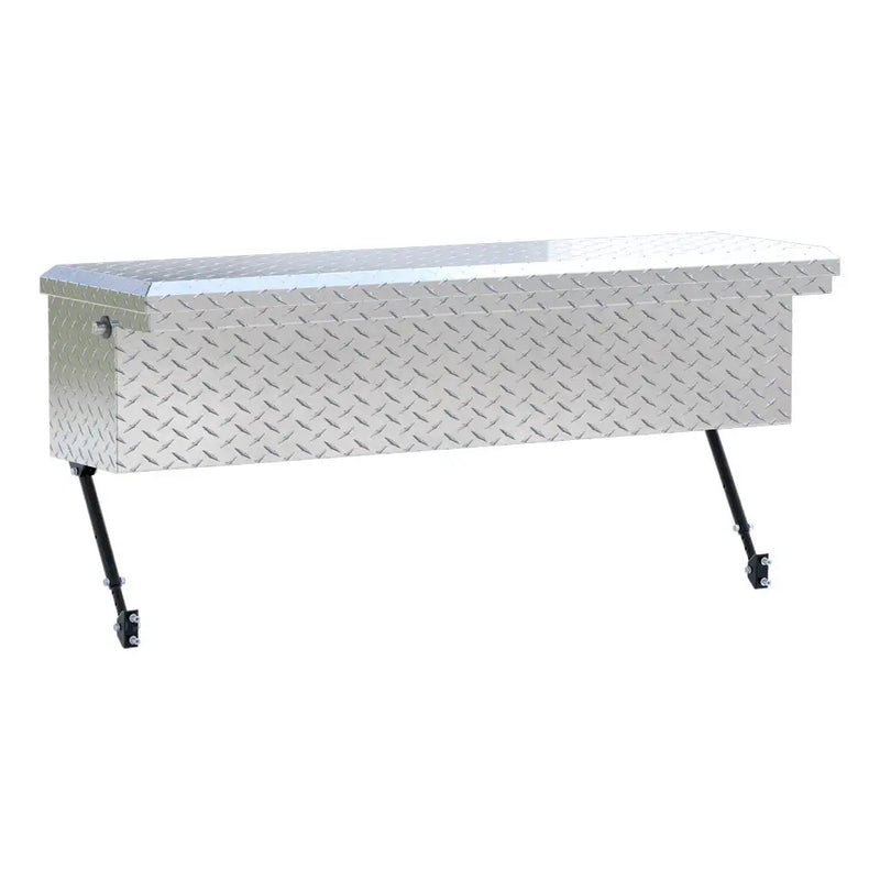 UWS 48" Truck Side Tool Box in Bright Aluminum, rear three-quarter view, fitted with the black space-saving legs