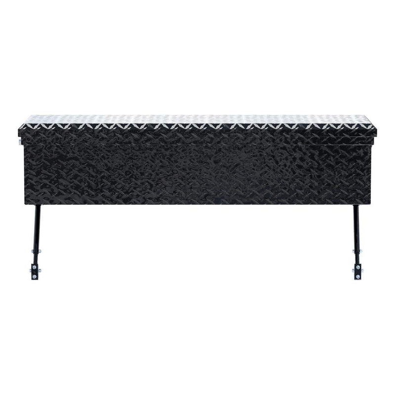 UWS 48" Truck Side Tool Box in Gloss Black, top-down three-quarter view of the closed lid, fitted with the black space-saving legs