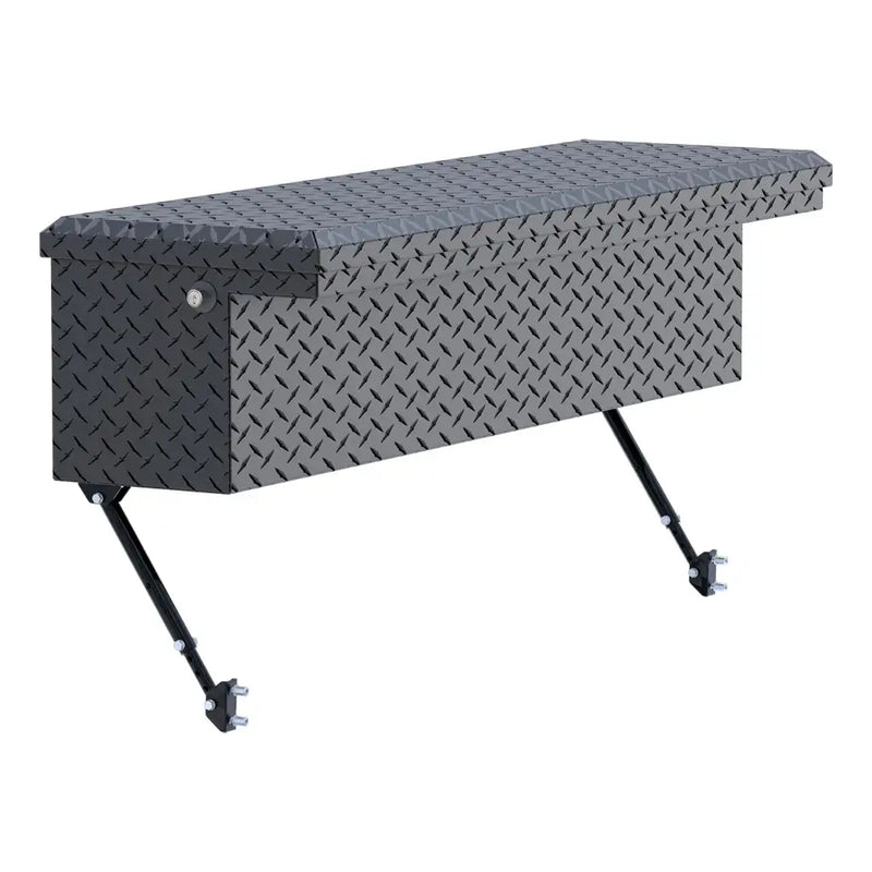 UWS 48" Truck Side Tool Box in Matte Black, front three-quarter from the opposite side, fitted with the black space-saving legs