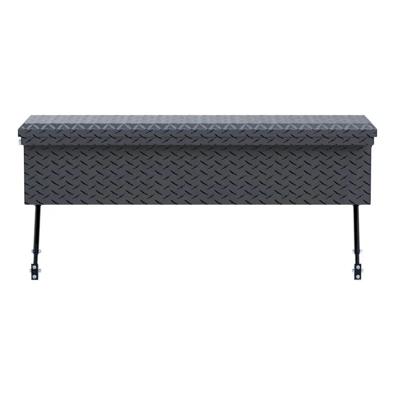 UWS 48" Truck Side Tool Box in Matte Black, top-down three-quarter view of the closed lid, fitted with the black space-saving legs