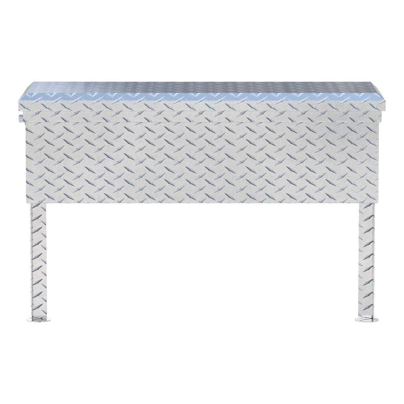 UWS 36" Truck Side Tool Box in Bright Aluminum, top-down three-quarter view of the closed lid