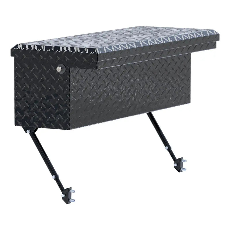 UWS 36" Truck Side Tool Box in Gloss Black, front three-quarter from the opposite side, fitted with the black space-saving legs