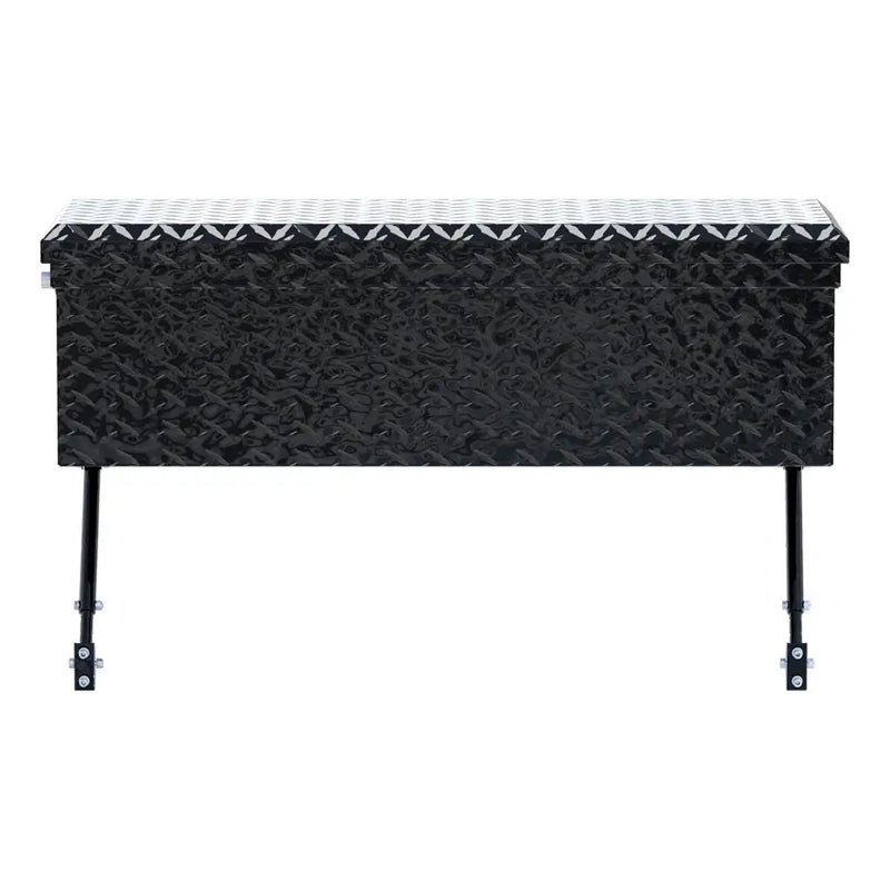 UWS 36" Truck Side Tool Box in Gloss Black, top-down three-quarter view of the closed lid, fitted with the black space-saving legs