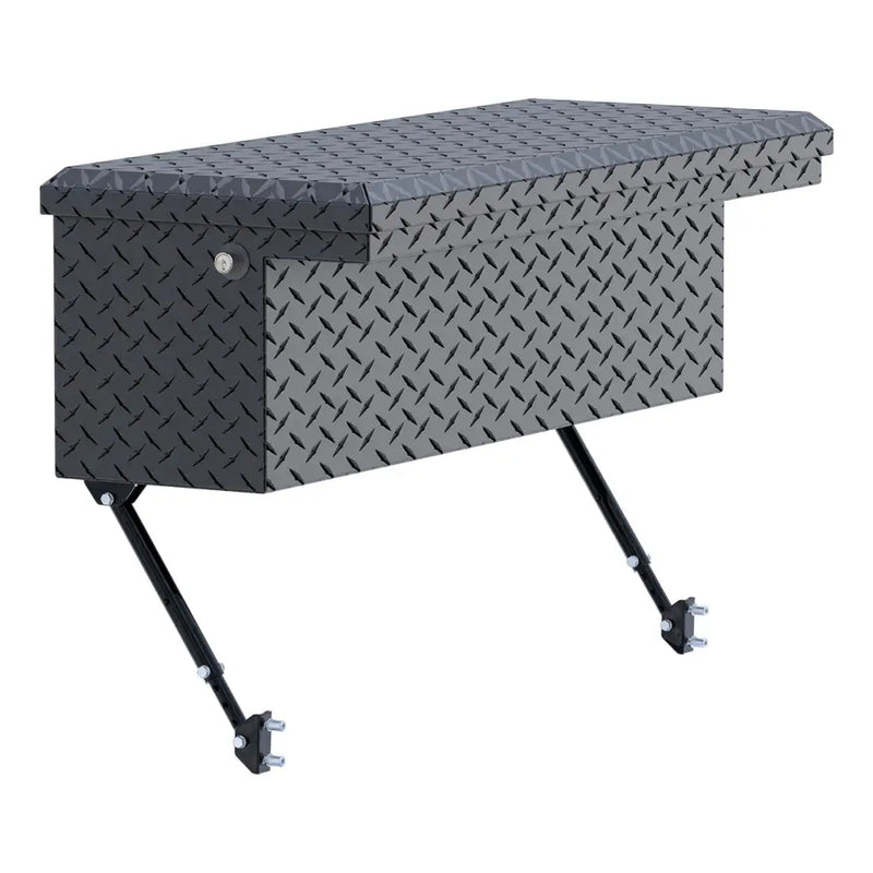 UWS 36" Truck Side Tool Box in Matte Black, front three-quarter from the opposite side, fitted with the black space-saving legs
