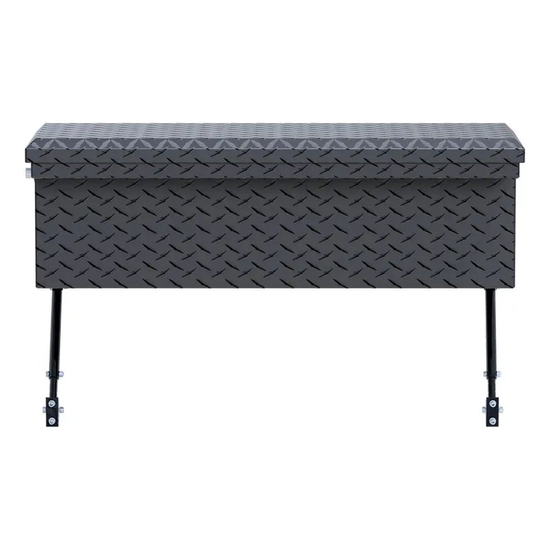 UWS 36" Truck Side Tool Box in Matte Black, top-down three-quarter view of the closed lid, fitted with the black space-saving legs