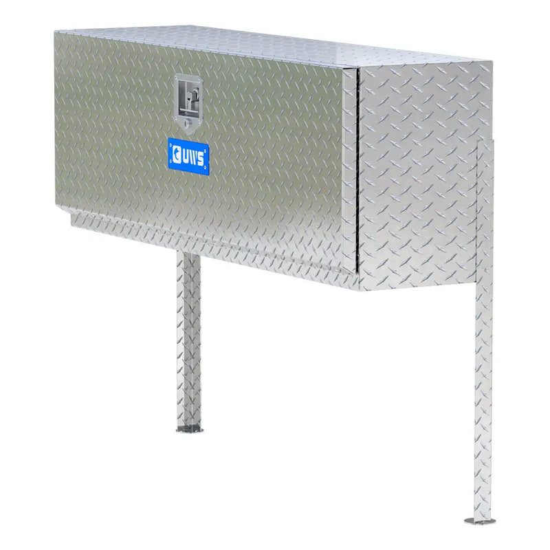 UWS 48" Topside Truck Tool Box in Bright Aluminum, front three-quarter studio view