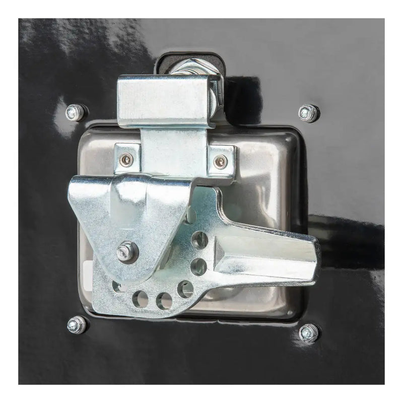 UWS 60" Topside Truck Tool Box in Gloss Black, close-up of the latch with a padlock fitted