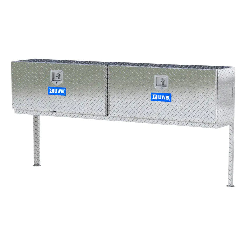 UWS 72" Topside Truck Tool Box in Bright Aluminum, front three-quarter from the opposite side