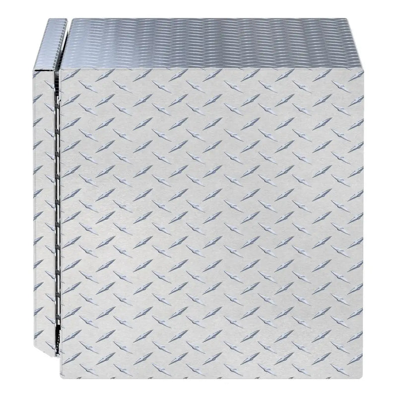 UWS 30" Underbody Tool Box in Bright Aluminum, top-down three-quarter view of the closed lid