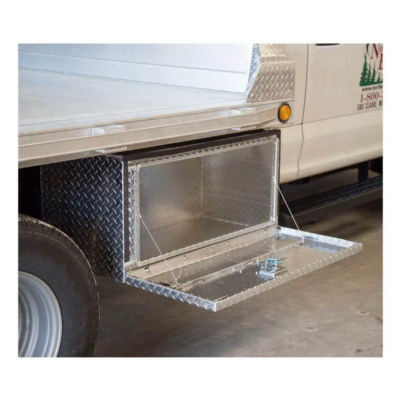UWS 36" Underbody Tool Box in Bright Aluminum, in-use photograph, lid open