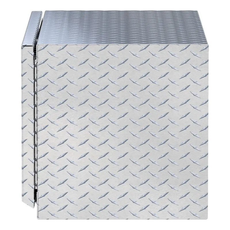 UWS 36" Underbody Tool Box in Bright Aluminum, top-down three-quarter view of the closed lid