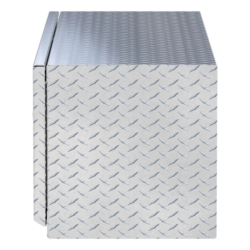 UWS 60" Underbody Tool Box in Bright Aluminum, top-down three-quarter view of the closed lid