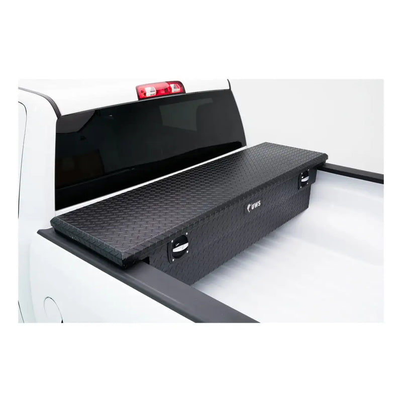 UWS 69" Crossover Truck Tool Box in Matte Black, in-use photograph, fitted in a pickup bed