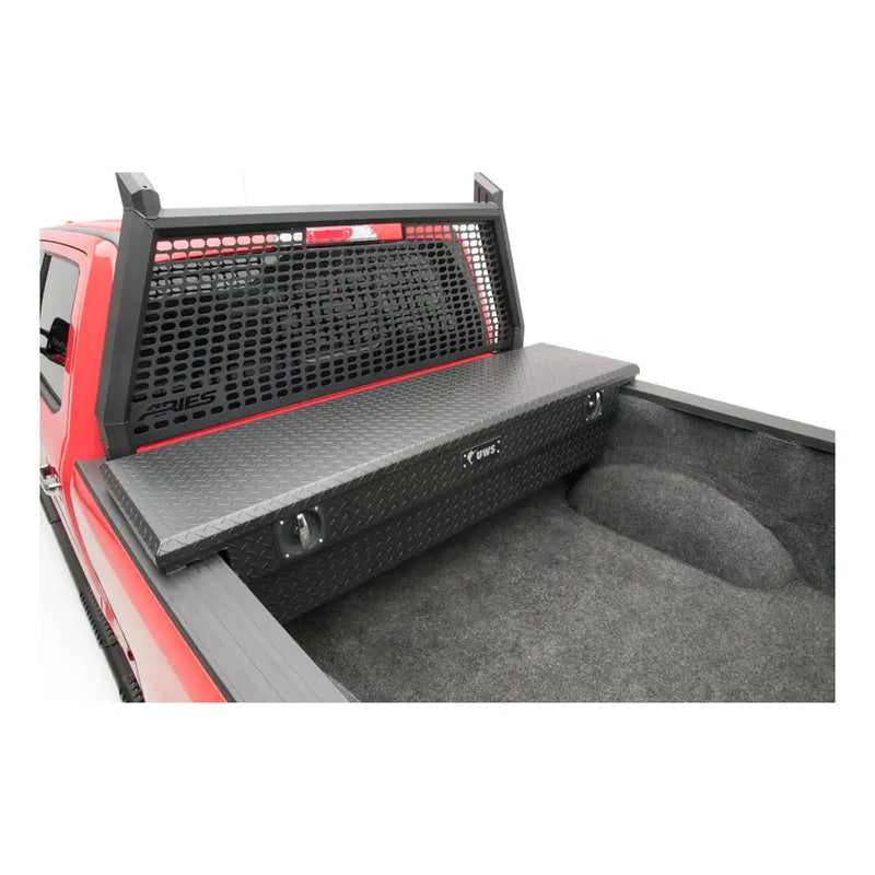 UWS 69" Crossover Truck Tool Box in Matte Black, in-use photograph, fitted in a pickup bed (view 3)
