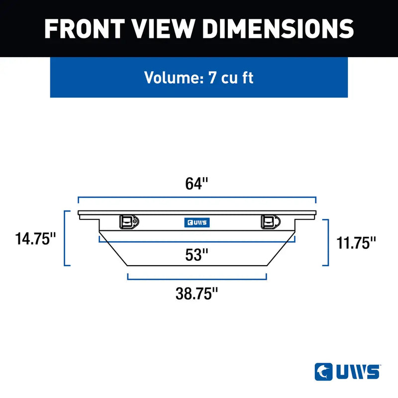 UWS 63" Crossover Truck Tool Box in Matte Black, UWS front-view dimension drawing