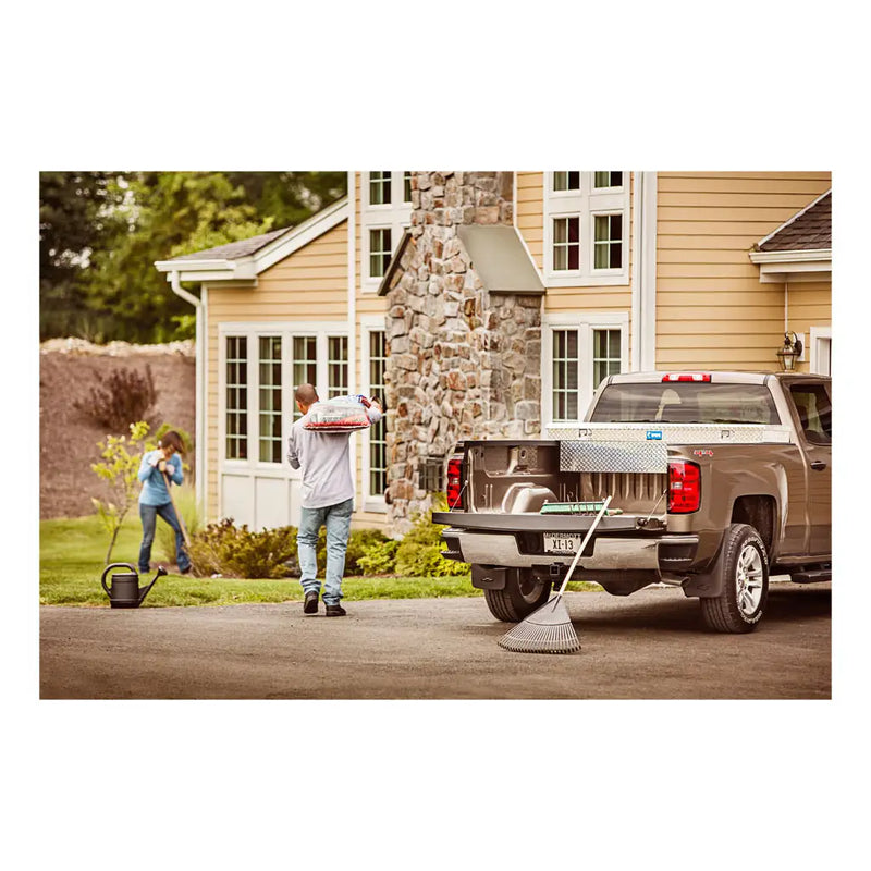 UWS 72" Crossover Truck Tool Box in Bright Aluminum, in-use photograph