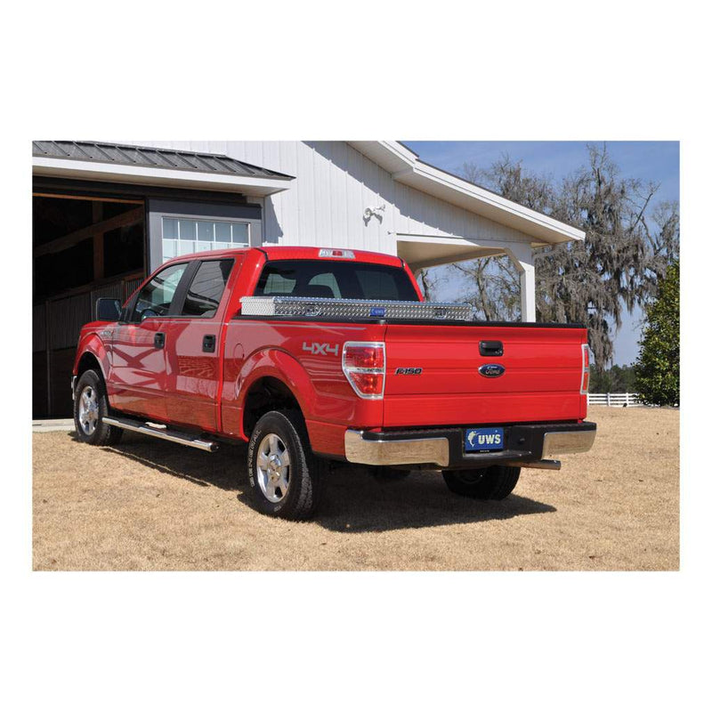 UWS 69" Crossover Truck Tool Box in Bright Aluminum, in-use photograph