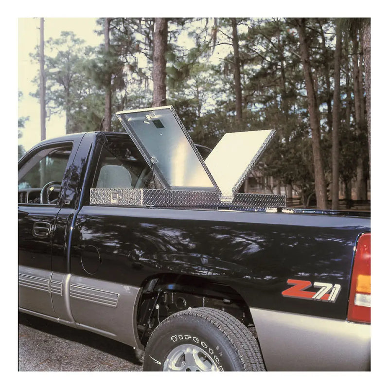 UWS 72" Crossover Truck Tool Box in Bright Aluminum, in-use photograph