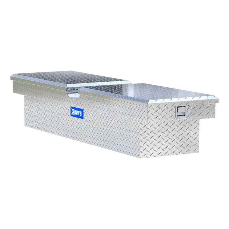 UWS 72" Crossover Truck Tool Box in Bright Aluminum, rear three-quarter view