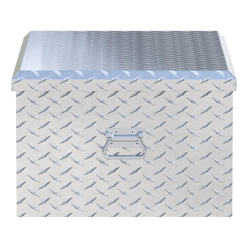 UWS 36" Foot Locker Chest Box end view showing the lid overhang and the depth of the tub