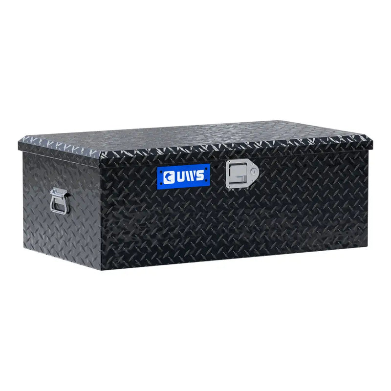 UWS 36" Foot Locker Chest Box in gloss black, front three-quarter studio view with the lid closed