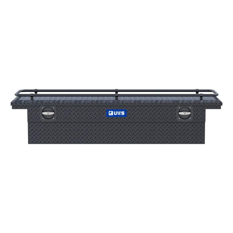 UWS SL-69-LP-MB-R 69" matte black crossover truck tool box, front elevation