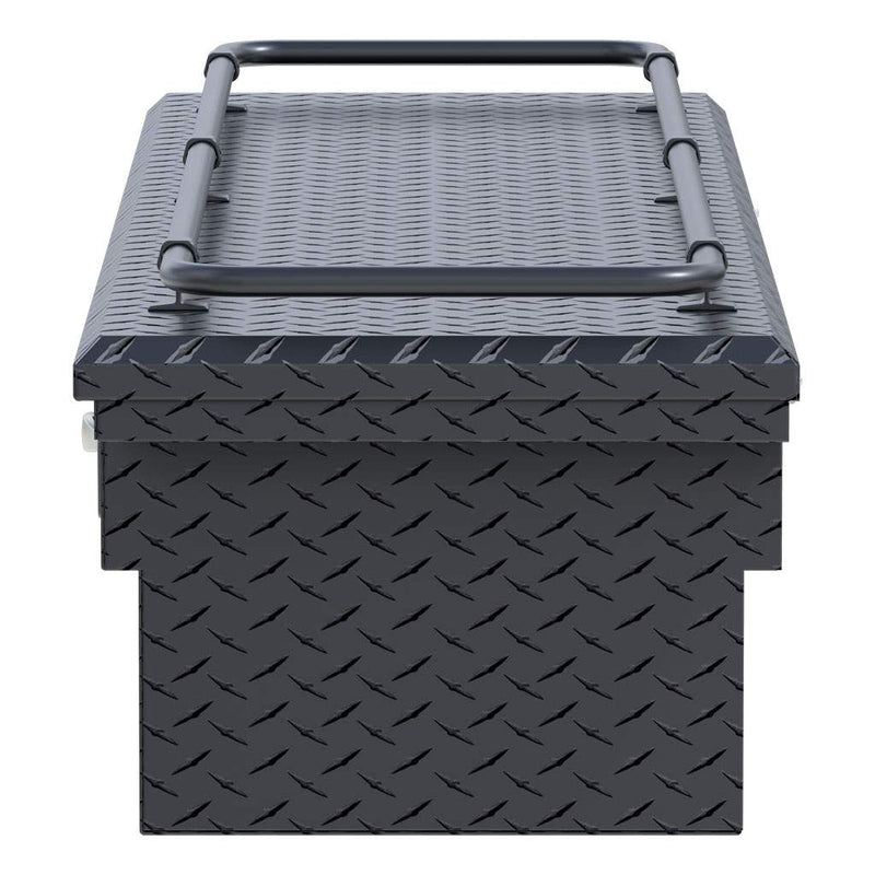 UWS SL-69-LP-MB-R 69" matte black crossover truck tool box, end elevation
