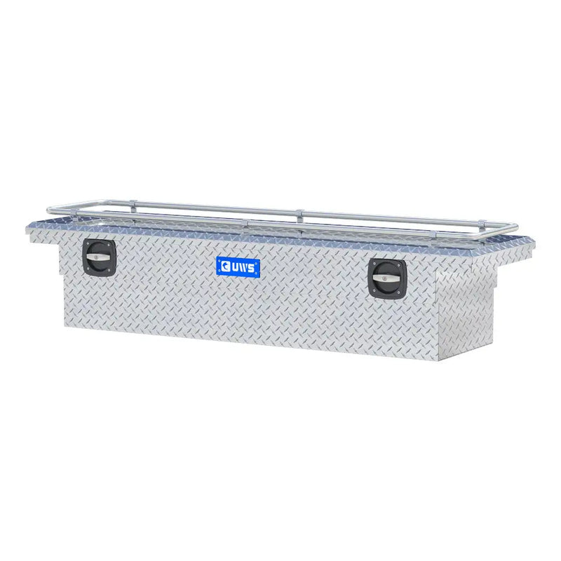 UWS SL-69-LP-R 69" bright aluminum crossover truck tool box, rear elevation