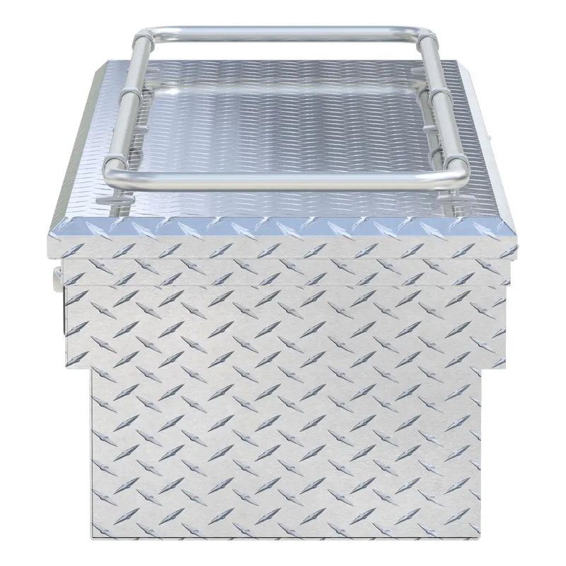 UWS SL-69-LP-R 69" bright aluminum crossover truck tool box, end elevation