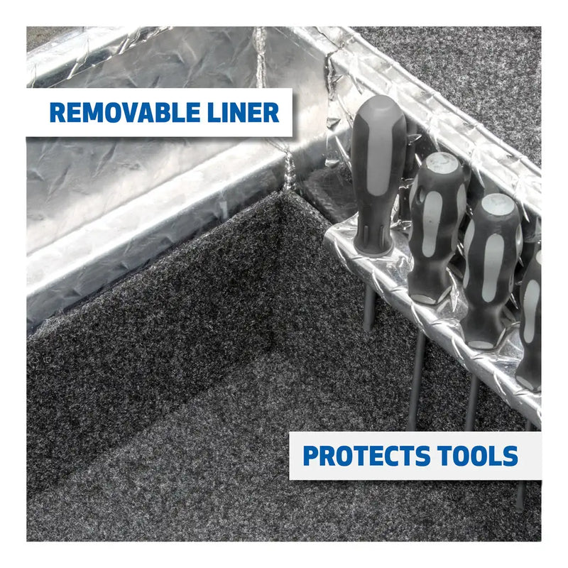 UWS SL-72-LP-R 72" bright aluminum crossover truck tool box, removable BedRug liner