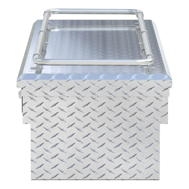 UWS SL-72-LP-R 72" bright aluminum crossover truck tool box, end elevation