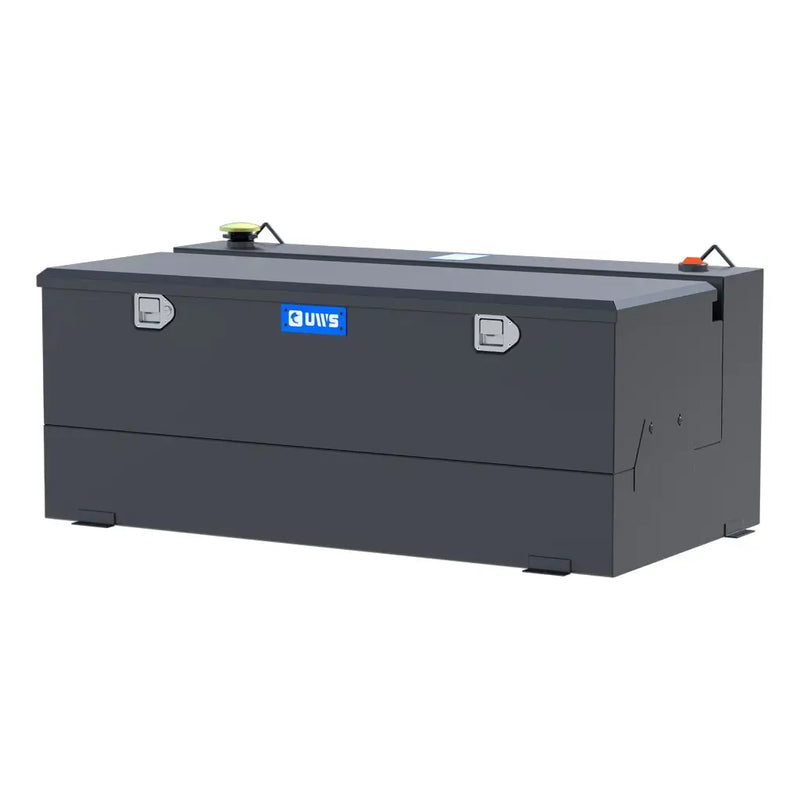 UWS ST-100-COMBO-MB 100-gallon combo transfer tank in matte black, front three-quarter studio view