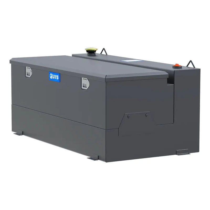 UWS ST-100-COMBO-MB 100-gallon combo transfer tank in matte black, rear three-quarter view