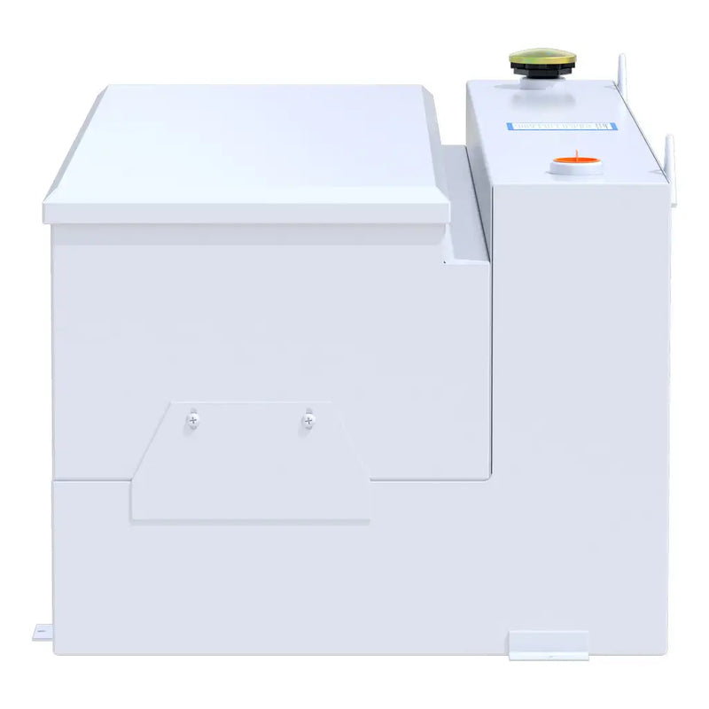 UWS ST-100-COMBO-W 100-gallon combo transfer tank in white, end-on side view