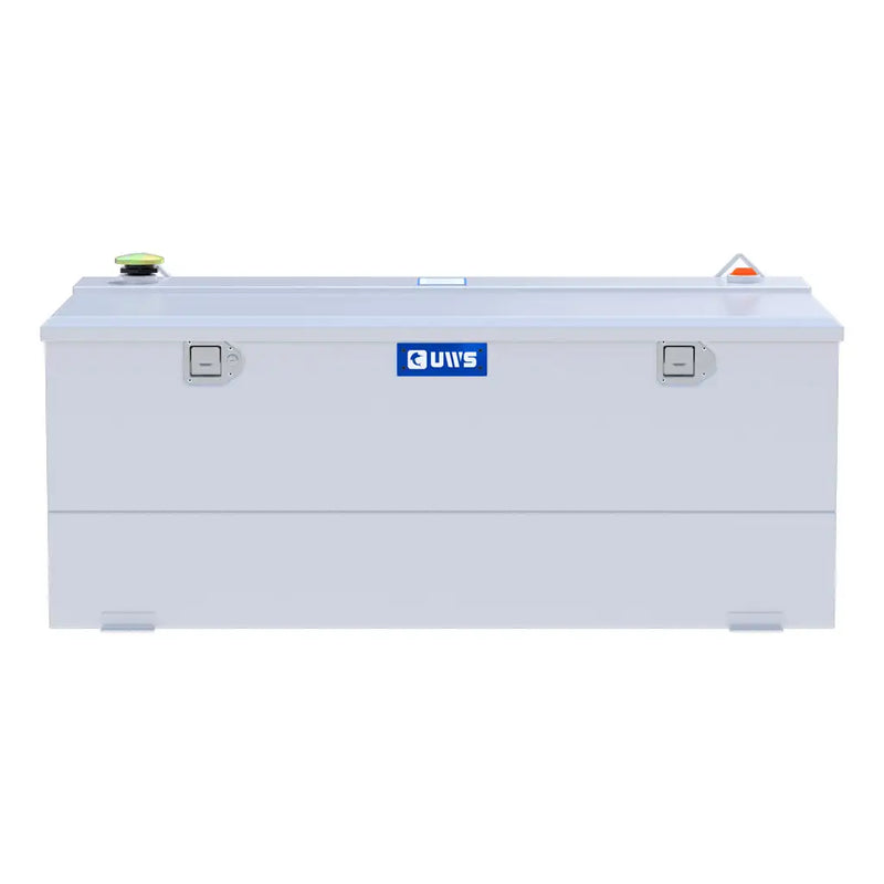 UWS ST-100-COMBO-W 100-gallon combo transfer tank in white, straight-on front view