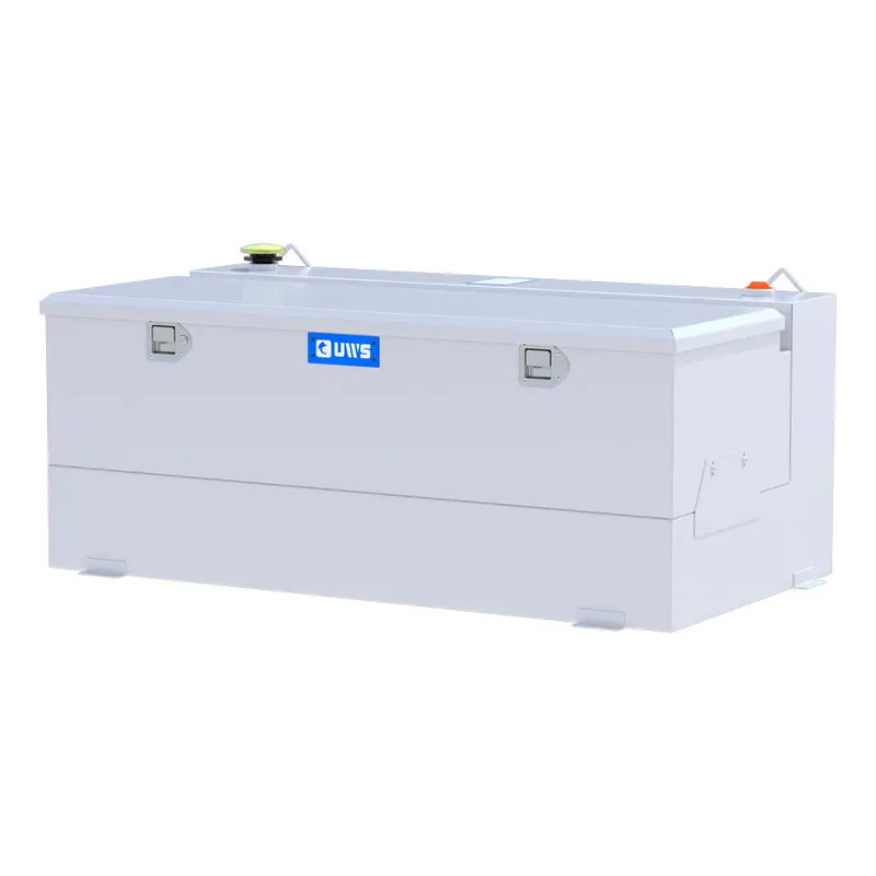UWS ST-100-COMBO-W 100-gallon combo transfer tank in white, front three-quarter studio view