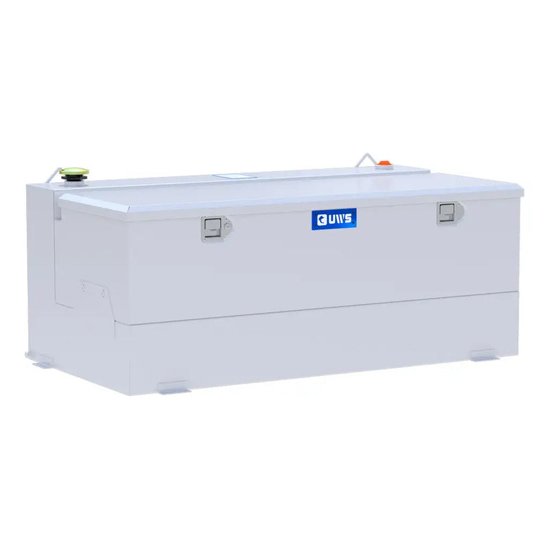 UWS ST-100-COMBO-W 100-gallon combo transfer tank in white, three-quarter studio view
