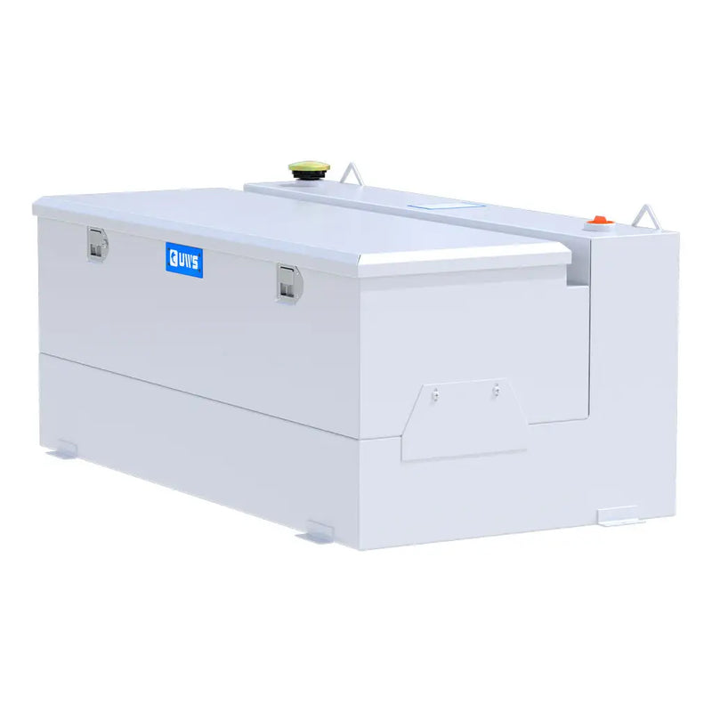 UWS ST-100-COMBO-W 100-gallon combo transfer tank in white, rear three-quarter view