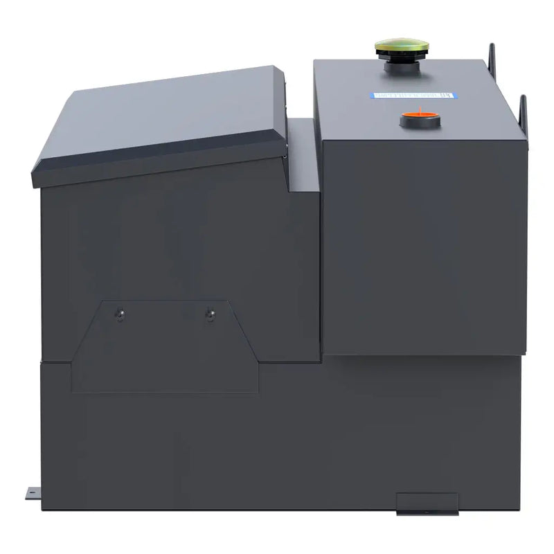 UWS ST-100HH-CB-MB 100-gallon combo hammerhead transfer tank in matte black, end-on side view