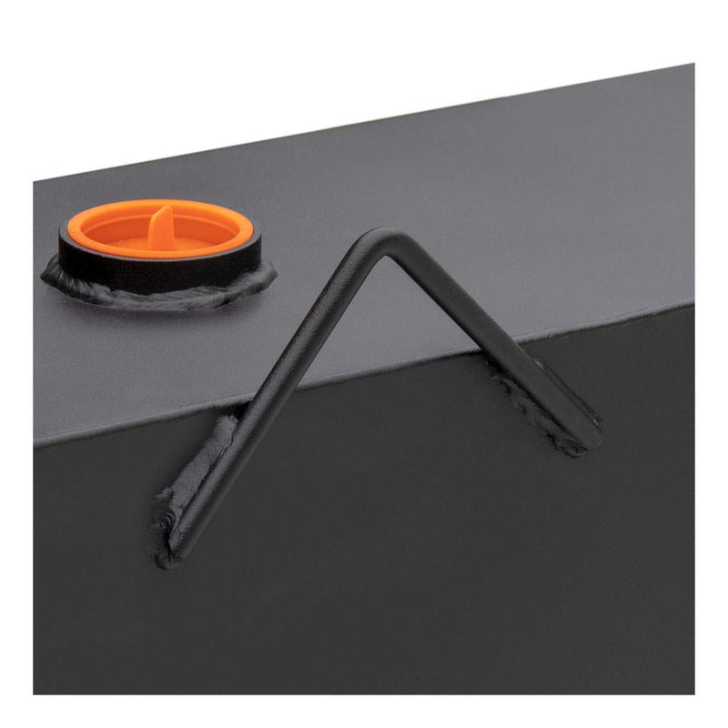 UWS ST-100HH-CB-MB 100-gallon combo hammerhead transfer tank in matte black, close-up of the vent fitting and a welded lift hook