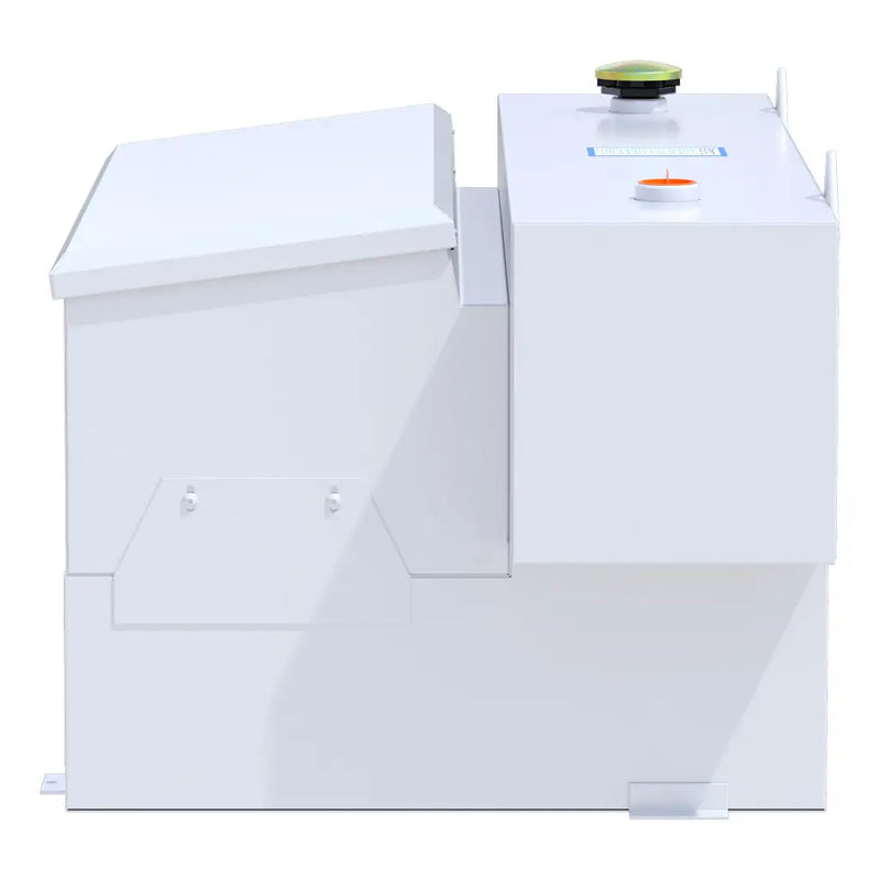 UWS ST-100HH-CB-W 100-gallon combo hammerhead transfer tank in white, end-on side view