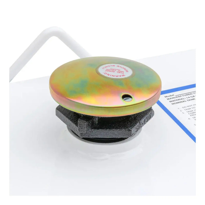 UWS ST-100HH-CB-W 100-gallon combo hammerhead transfer tank in white, close-up of the lockable vented fill cap
