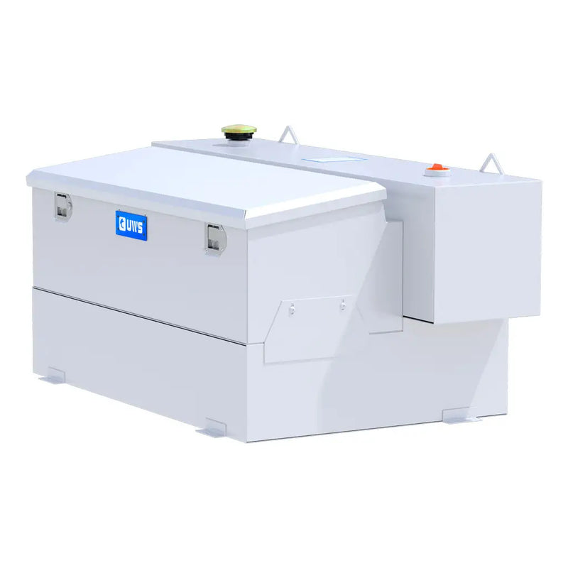 UWS ST-100HH-CB-W 100-gallon combo hammerhead transfer tank in white, rear three-quarter view