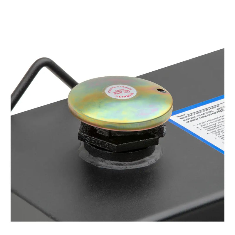UWS ST-75-COMBO-MB 75-gallon combo transfer tank in matte black, close-up of the lockable vented fill cap