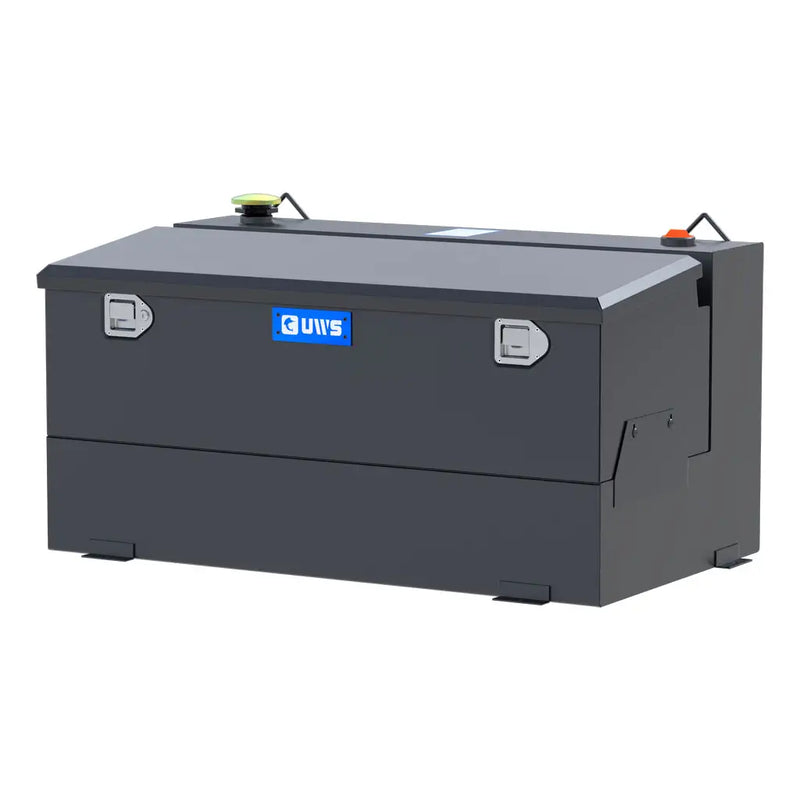 UWS ST-75-COMBO-MB 75-gallon combo transfer tank in matte black, front three-quarter studio view