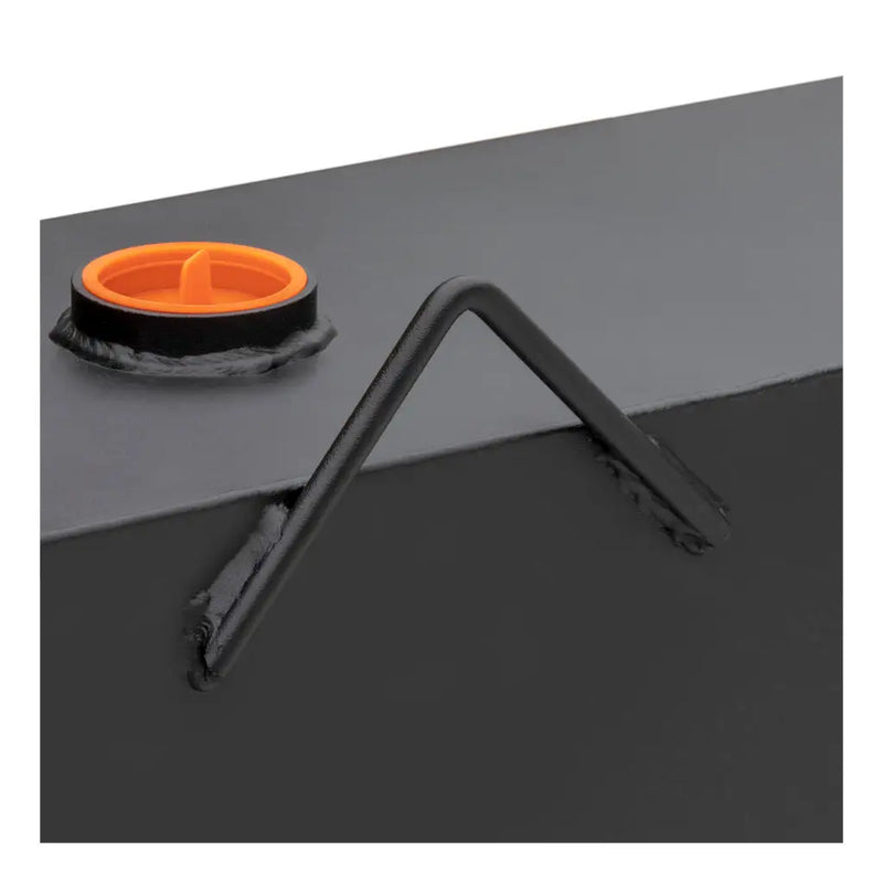 UWS ST-75-COMBO-MB 75-gallon combo transfer tank in matte black, close-up of the vent fitting and a welded lift hook
